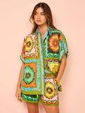 LOOSE CASUAL SHORTS FASHION ALL MATCH DAISY FLOWER LINEN TWO SUIT