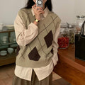 VINTAGE JACQUARD LAZY  SWEATER VEST ROUND NECK KNITTED VEST TOP