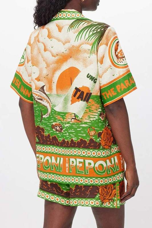 GRAPHICAL LINE PRINT TOP SHORTS SET