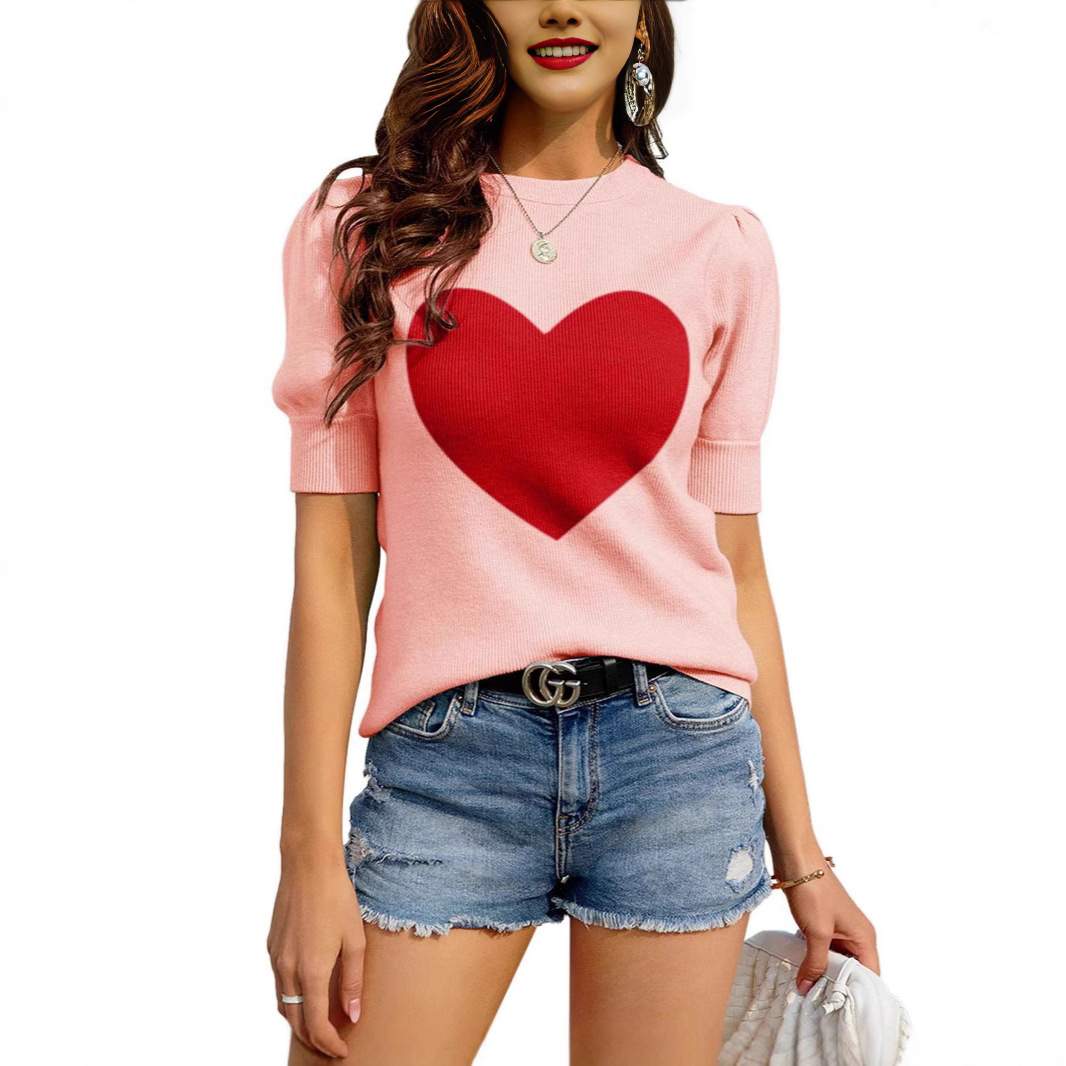 CREWNECK SWEATER   LOVE SHORT SLEEVED  PULLOVER SWEATER
