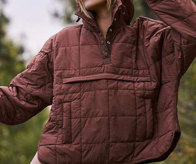 SOLID COLOR HOODED COTTON PADDED FOLDABLE PADDED PULLOVER POCKET LONG SLEEVE COAT FOR WOMEN