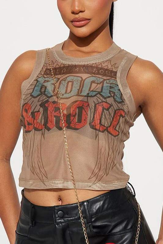 Fashion Graphic Tank, Trendy Crop Top