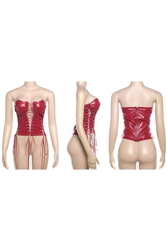 FAUX LEATHER BUSTIER TOP