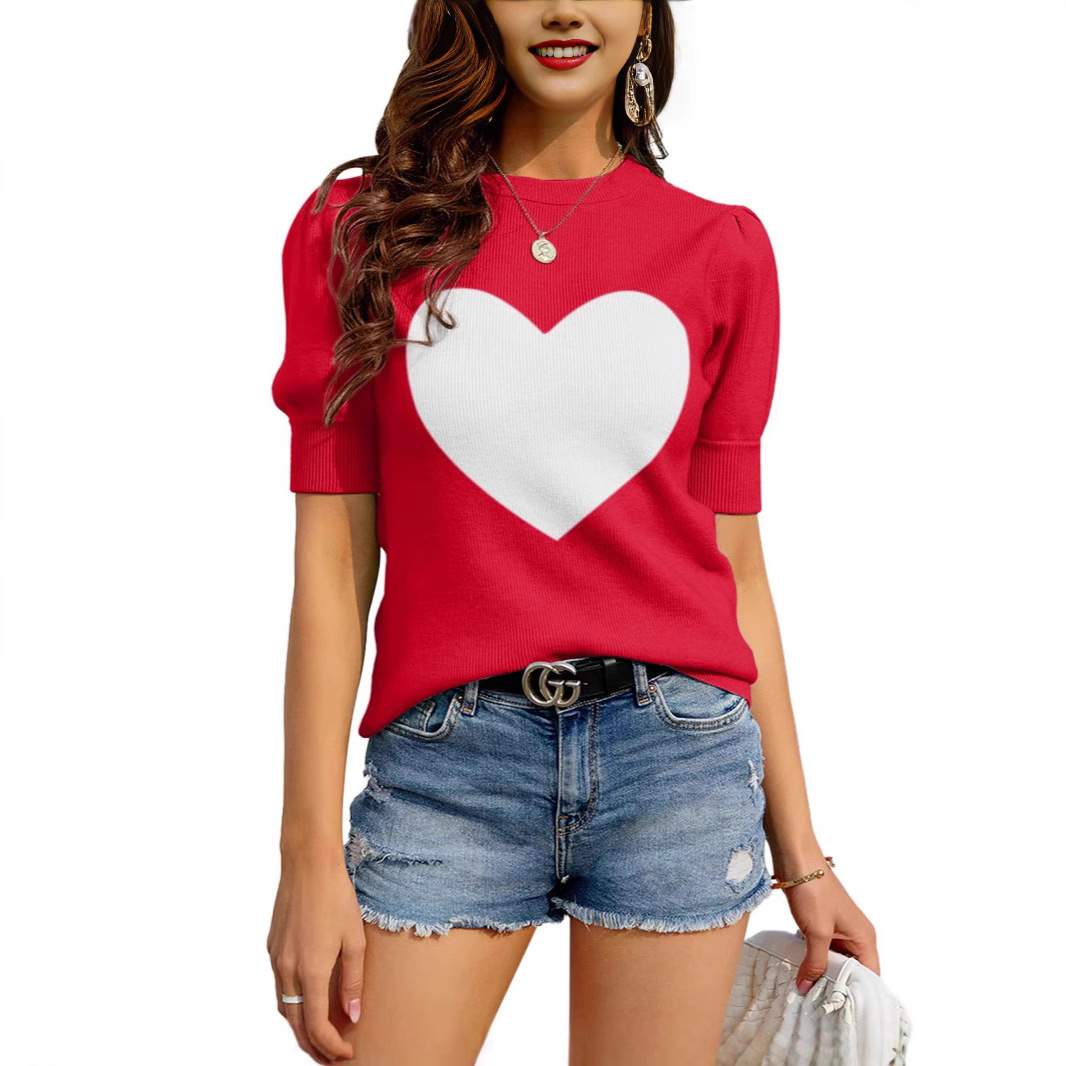 CREWNECK SWEATER   LOVE SHORT SLEEVED  PULLOVER SWEATER