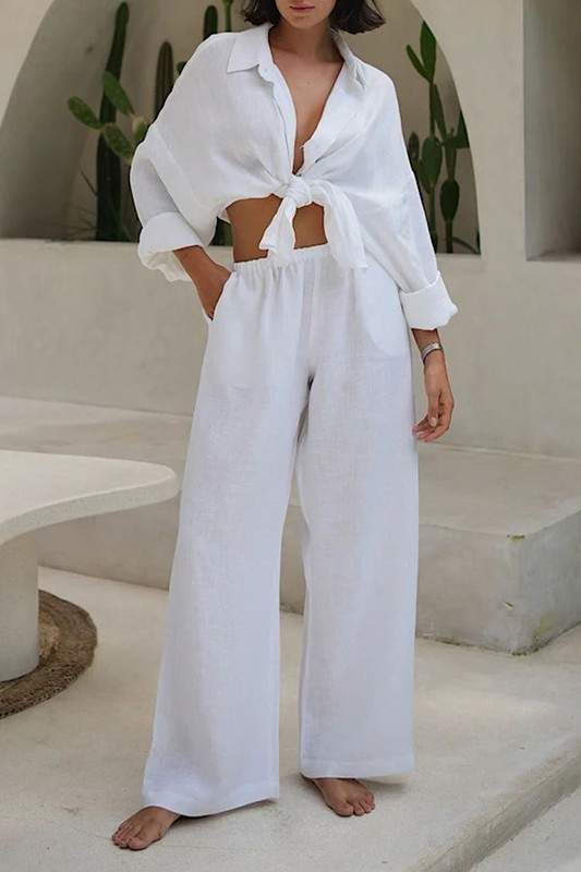 CASUAL LINEN LONG SLEEVE PANTS SET
