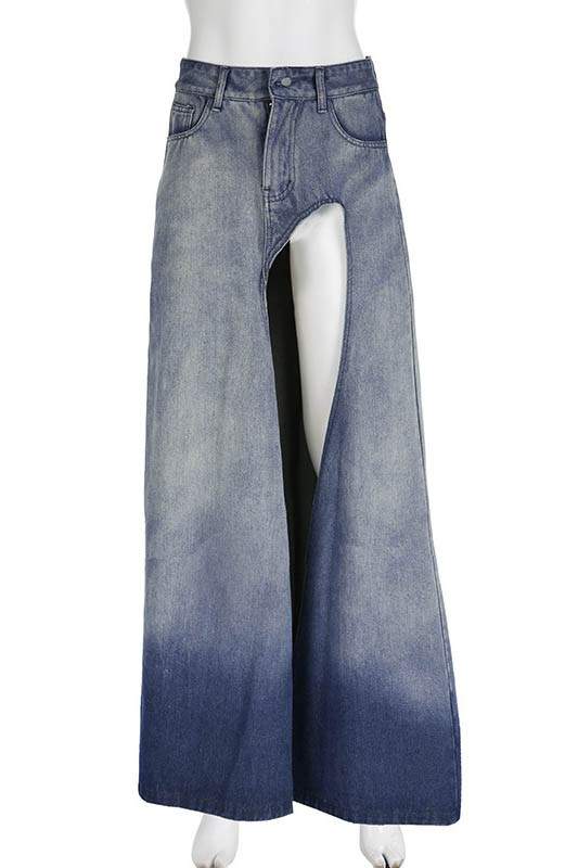 Denim Skirt with High Slit