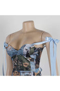 PAINTING OFF SHOULDER TIE WRAP PANT SETS