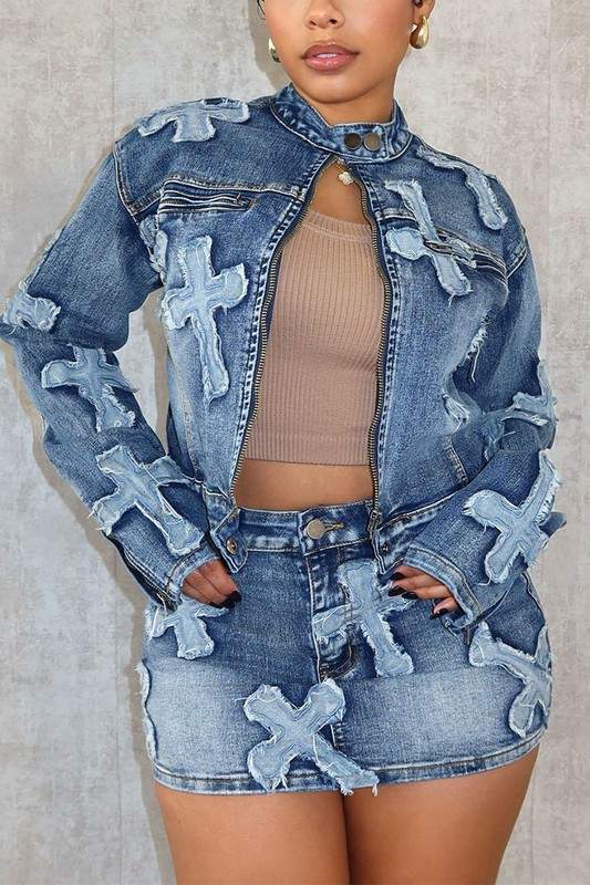 DENIM JACKET AND SKIRT SET