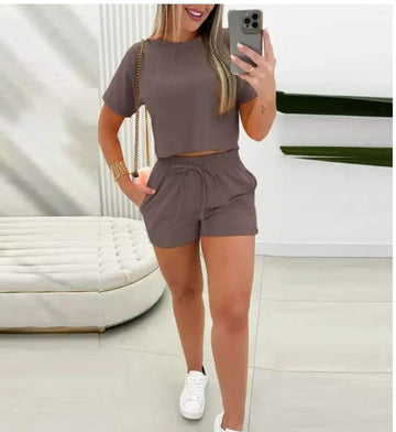 HEART LEOPARD PRINT TOP POCKET DESIGN DRAWSTRING SHORTS SET