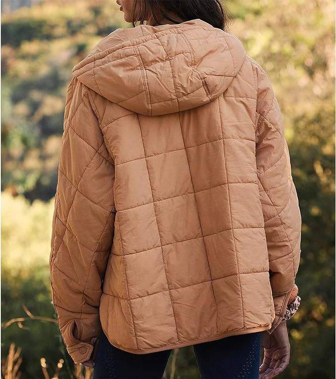 SOLID COLOR HOODED COTTON PADDED FOLDABLE PADDED PULLOVER POCKET LONG SLEEVE COAT FOR WOMEN