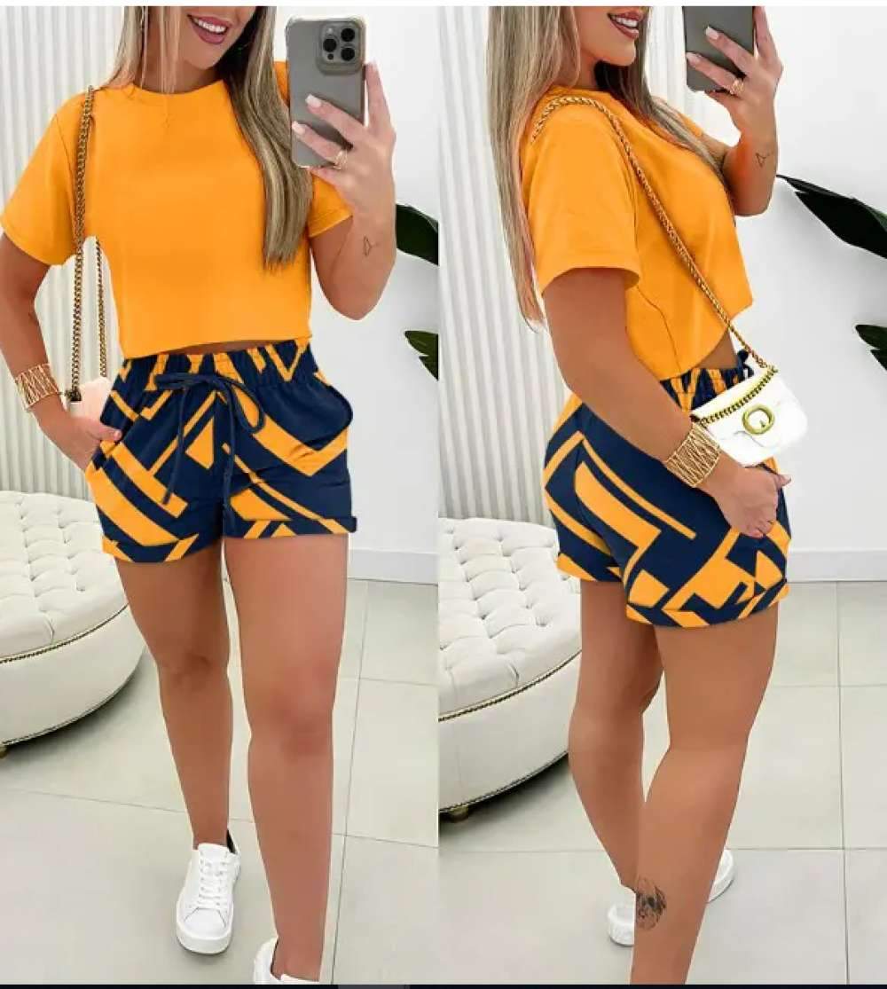 HEART LEOPARD PRINT TOP POCKET DESIGN DRAWSTRING SHORTS SET