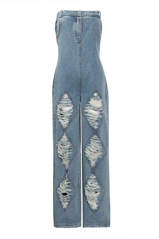 STRAPLESS DENIM JUMPSUITS