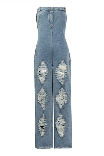 STRAPLESS DENIM JUMPSUITS