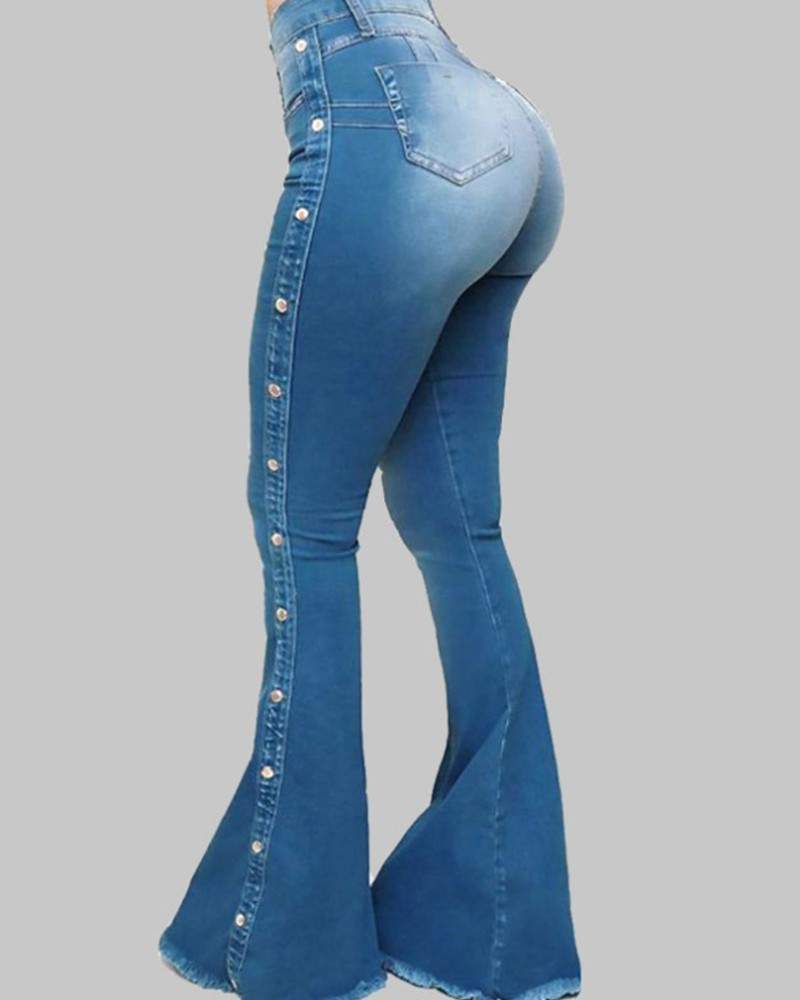 Trendy High-Waisted Denim Flare