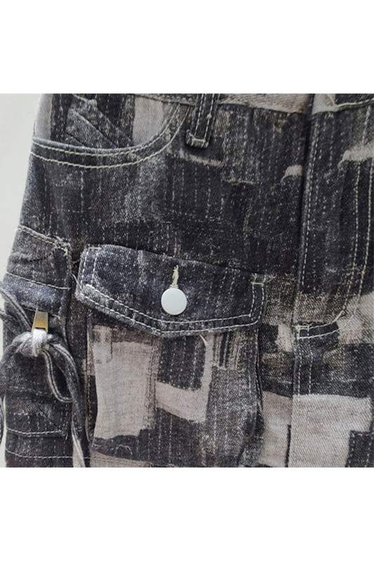 PLAID CARGO DENIM SKIRT