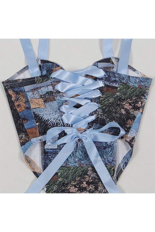 PAINTING OFF SHOULDER TIE WRAP PANT SETS