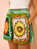 LOOSE CASUAL SHORTS FASHION ALL MATCH DAISY FLOWER LINEN TWO SUIT