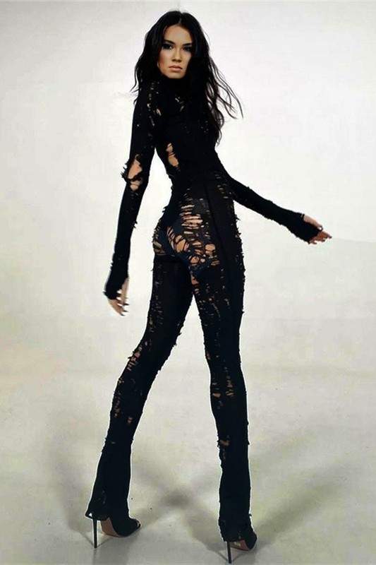 RIPPED SHEER KNIT JUMPSUITS