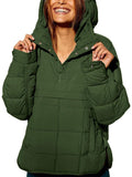 SOLID COLOR HOODED COTTON PADDED FOLDABLE PADDED PULLOVER POCKET LONG SLEEVE COAT FOR WOMEN