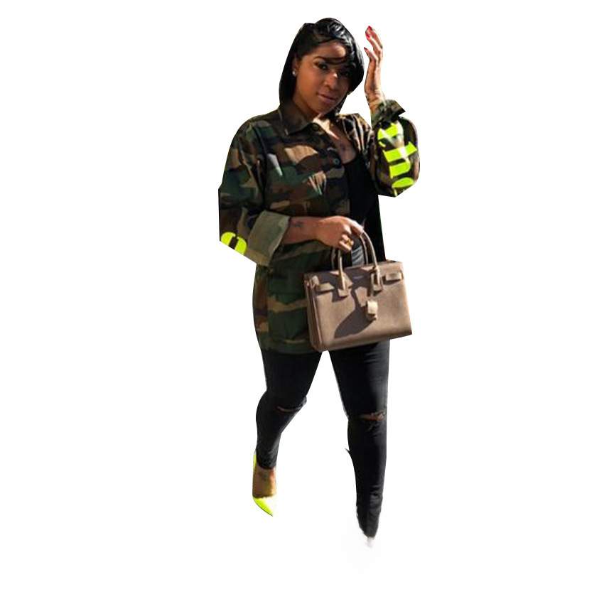 EXPLOSIONS SEXY CAMOUFLAGE LONG SLEEVE LETTER COAT FOR WOMEN