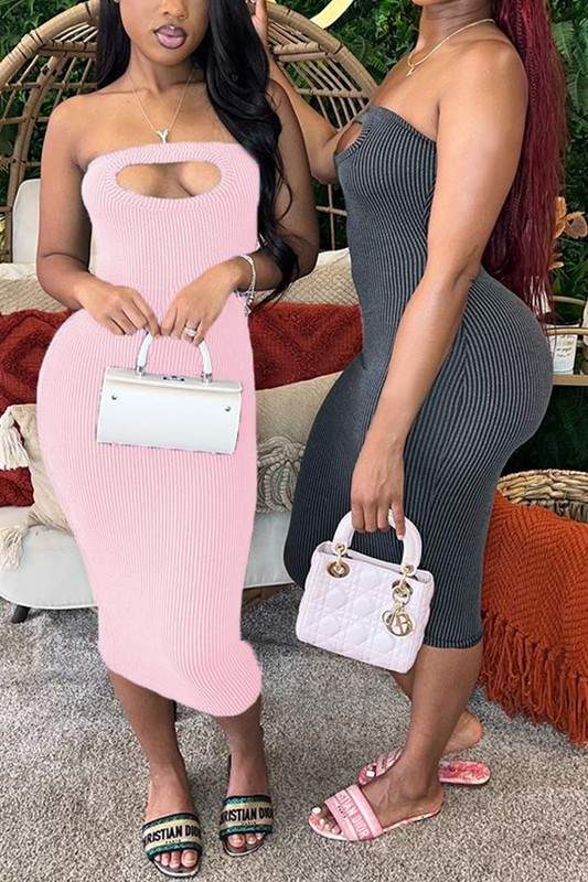 RIB KNIT TUBE MIDI DRESS