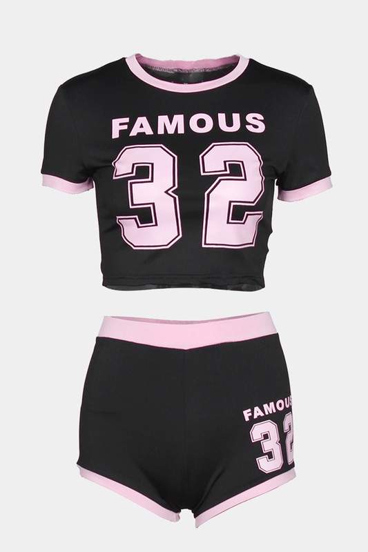 NUMBER PRINT FITTED TEE AND SHORTS SET