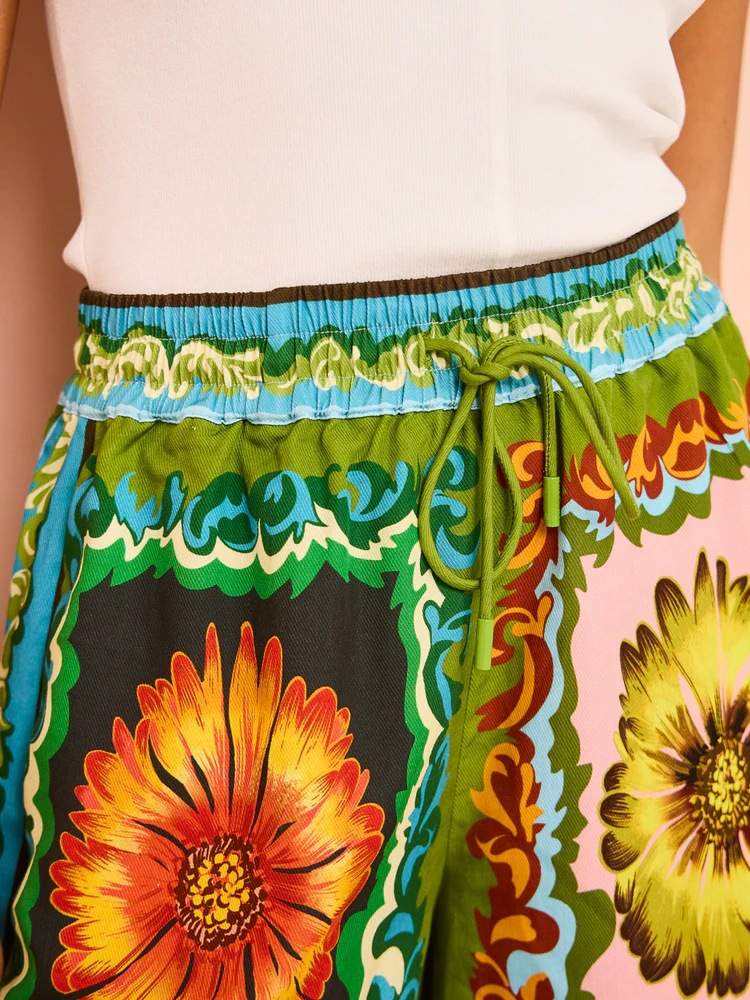 LOOSE CASUAL SHORTS FASHION ALL MATCH DAISY FLOWER LINEN TWO SUIT