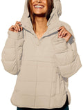 SOLID COLOR HOODED COTTON PADDED FOLDABLE PADDED PULLOVER POCKET LONG SLEEVE COAT FOR WOMEN