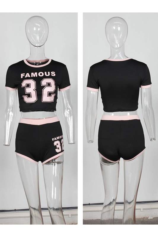NUMBER PRINT FITTED TEE AND SHORTS SET