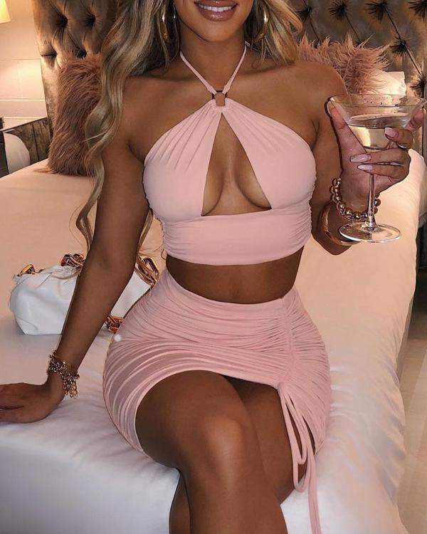 Halter Neck Crop Top & Mini Skirt Set