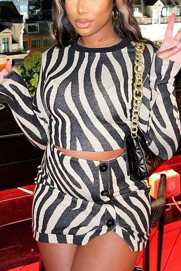 ZEBRA PRINTED BODYCON TEE AND SKIRT SET