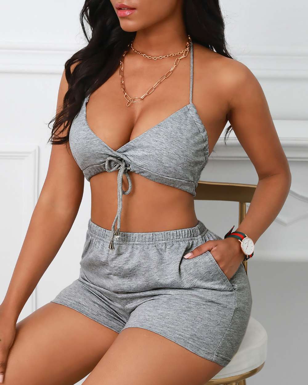 Women’s Comfortable Loungewear Crop Top Set