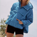SOLID COLOR HOODED COTTON PADDED FOLDABLE PADDED PULLOVER POCKET LONG SLEEVE COAT FOR WOMEN