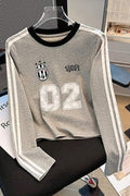 NUMBER PRINT FITTED LONG SLEEVE TOP