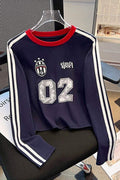 NUMBER PRINT FITTED LONG SLEEVE TOP