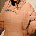 SOLID COLOR HOODED COTTON PADDED FOLDABLE PADDED PULLOVER POCKET LONG SLEEVE COAT FOR WOMEN