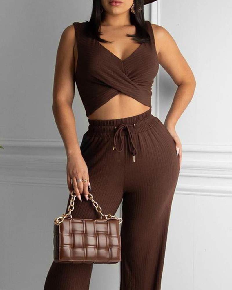 Matching Set: Trendy Ribbed Jumpsuit