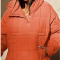 SOLID COLOR HOODED COTTON PADDED FOLDABLE PADDED PULLOVER POCKET LONG SLEEVE COAT FOR WOMEN
