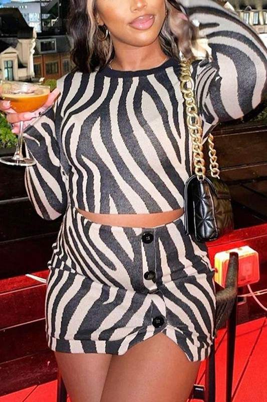 ZEBRA PRINTED BODYCON TEE AND SKIRT SET