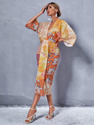 Festive Print Dress with Elegant Sleeves