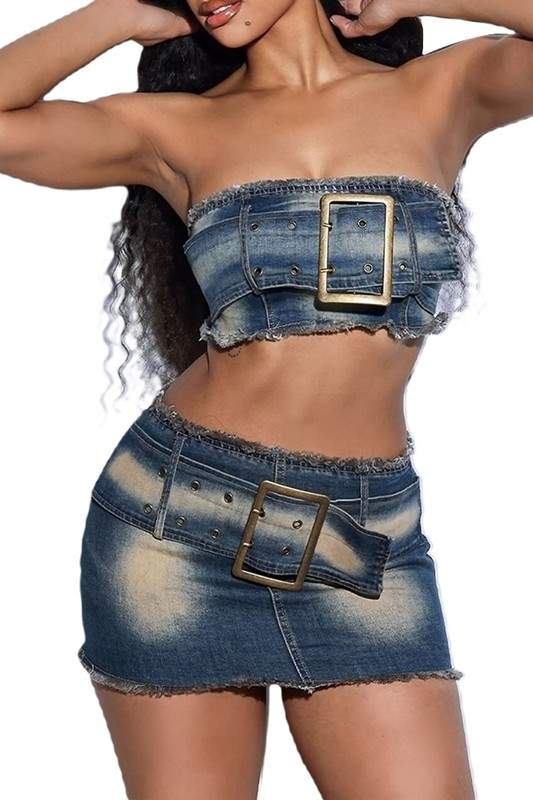 BELT BANDEAU TOP SKIRT SET