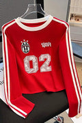 NUMBER PRINT FITTED LONG SLEEVE TOP