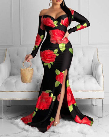 Evening Gown Off-Shoulder - Floral Maxi