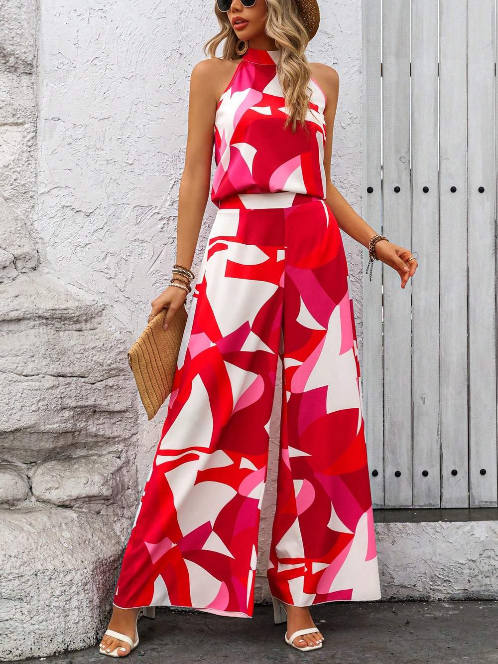 Floral Halter Neck Wide Leg Jumpsuit