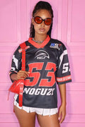 NUMBER PRINT LOOSE V NECK JERSEY