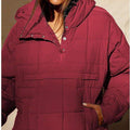 SOLID COLOR HOODED COTTON PADDED FOLDABLE PADDED PULLOVER POCKET LONG SLEEVE COAT FOR WOMEN