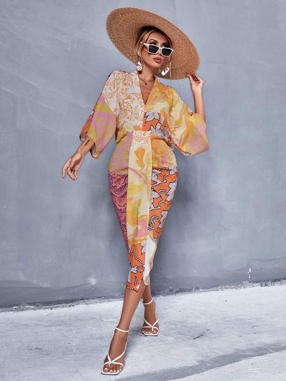 Festive Print Dress with Elegant Sleeves