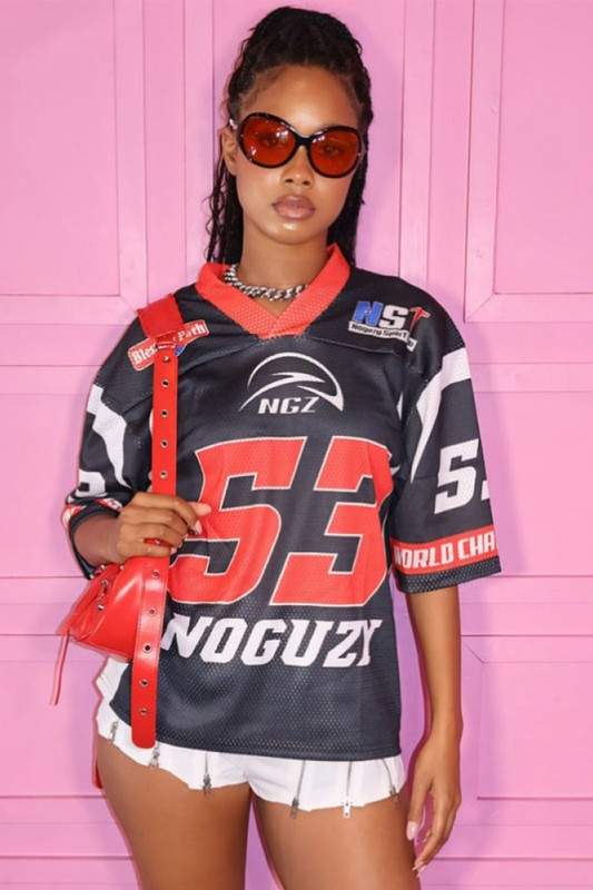 NUMBER PRINT LOOSE V NECK JERSEY