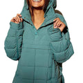 SOLID COLOR HOODED COTTON PADDED FOLDABLE PADDED PULLOVER POCKET LONG SLEEVE COAT FOR WOMEN