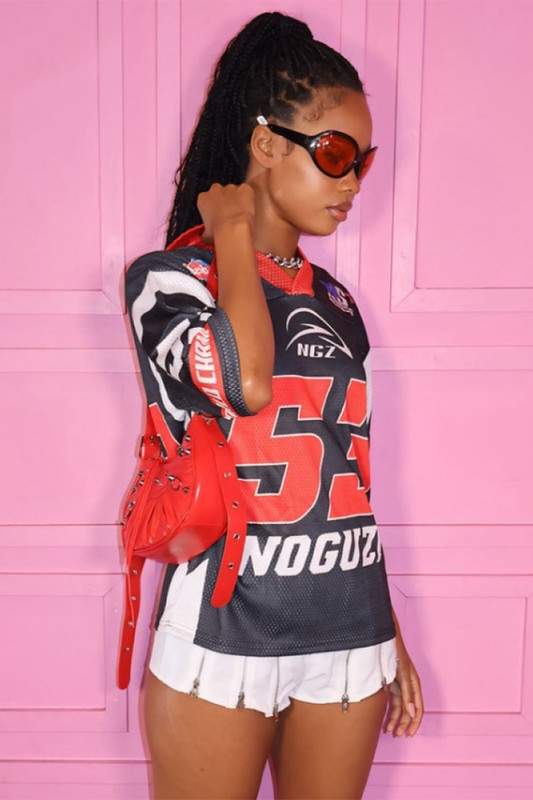 NUMBER PRINT LOOSE V NECK JERSEY